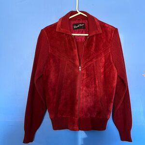 Rene de France Vintage Red Suede Leather Sweater – Full Zip – Women’s Small